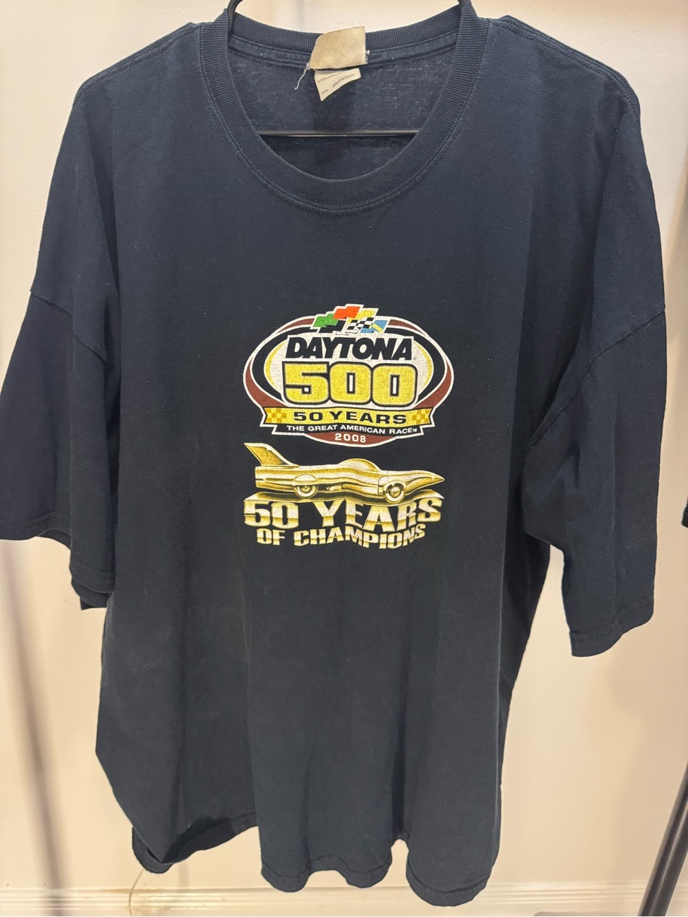 Hanes Black Tee with Yellow and White Racing Graphic